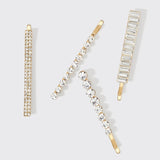 Metal Rhinestone Assorted Bobby Pins 4pc Set - Gold | Kitsch 水鑽一字髮夾四個裝