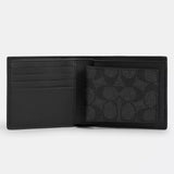 Coach 3 In 1 Wallet In Signature Canvas - Charcoal/Black | Coach 經典3合1印花兩摺真皮短銀包(連可拆式卡片套) - Charcoal/Black