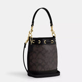 Coach Mini Bucket Bag In Signature Canvas - Gold/Walnut/Black | Coach 經典印花迷你真皮水桶袋 - Gold/Walnut/Black