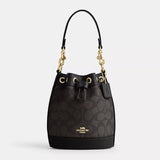 Coach Mini Bucket Bag In Signature Canvas - Gold/Walnut/Black | Coach 經典印花迷你真皮水桶袋 - Gold/Walnut/Black