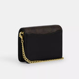 Coach Mini Wallet On A Chain - Gold/Walnut/Black | Coach 十字紋真皮方形斜揹迷你銀包 - Gold/Walnut/Black