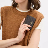 Coach Mini Wallet On A Chain - Gold/Walnut/Black | Coach 十字紋真皮方形斜揹迷你銀包 - Gold/Walnut/Black