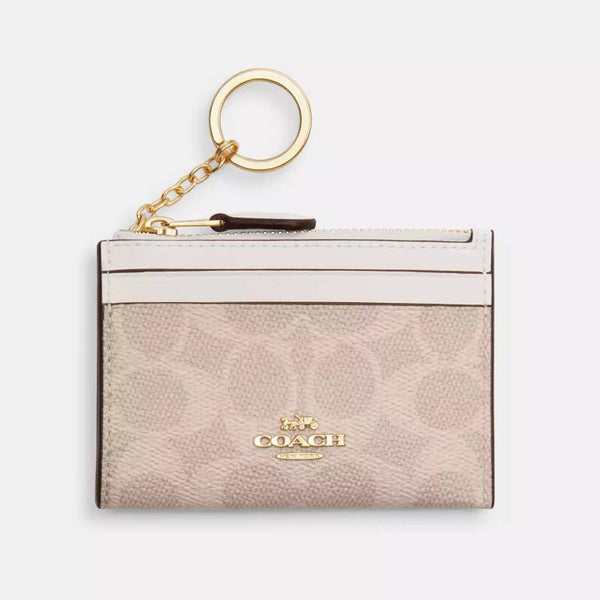 Coach Mini Skinny Id Case In Signature Canvas - Gold/Sand/Chalk | Coach 經典印花真皮卡片套/散紙包 - Gold/Sand/Chalk