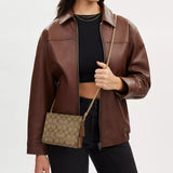 Coach Slim Crossbody Bag In Signature Canvas - Gold/Khaki Saddle2 | Coach 經典印花真皮斜揹包 - Gold/Khaki Saddle2