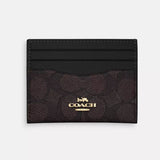 Coach Slim Id Card Case In Signature Canvas - Gold/Walnut/Black | Coach 經典印花真皮卡套 - Gold/Walnut/Black