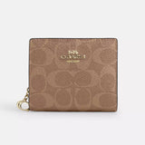 Coach Snap Wallet in Signature Canvas - Gold/Tan/Brown | Coach 經典印花真皮短銀包 - Gold/Tan/Brown