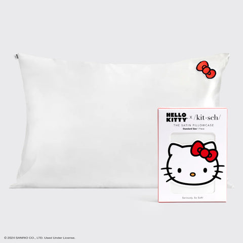 Hello Kitty x Kitsch Satin Pillowcase - Solid Ivory Kitty Bow | Hello Kitty x Kitsch舒適睡眠枕頭套 - Solid Ivory Kitty Bow
