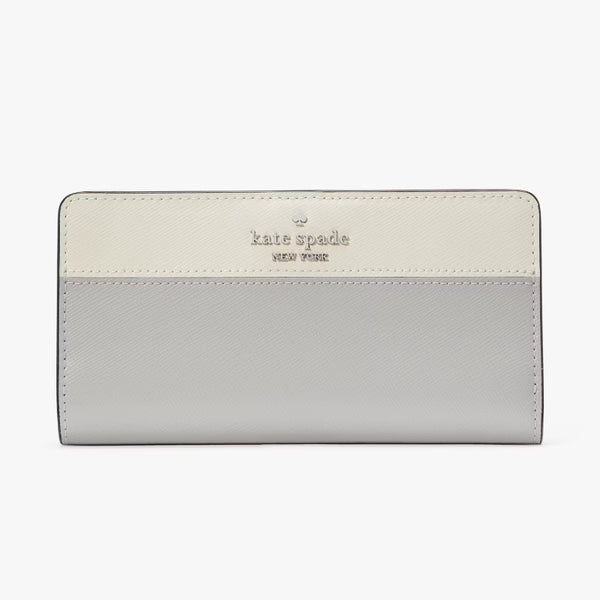 Kate Spade Madison Colorblock Large Slim Bifold Wallet - Platinum Grey Multi | Kate Spade 十字斜紋真皮長銀包 - Platinum Grey Multi