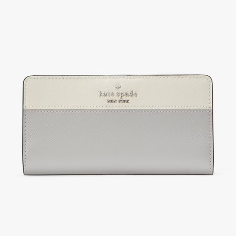 Kate Spade Madison Colorblock Large Slim Bifold Wallet - Platinum Grey Multi | Kate Spade 十字斜紋真皮長銀包 - Platinum Grey Multi