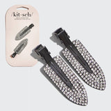 Metal Rhinestone Creaseless Clips 2pc Set | 水鑽無痕造型髮夾 - 黑色