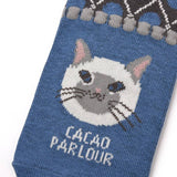 Kusuguru Cat Pattern Cotton Socks - Blue | Kusuguru純棉貓咪圖案提花襪子 - 藍色復古圓點