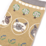 Kusuguru Cat Pattern Cotton Socks - Yellow | Kusuguru純棉貓咪圖案提花襪子 - 黃色