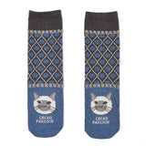 Kusuguru Cat Pattern Cotton Socks - Blue | Kusuguru純棉貓咪圖案提花襪子 - 藍色復古圓點