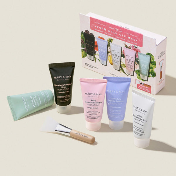 MARY & MAY Vegan Wash Off Mask Mini Gift Set 30g*5 (with silicone brush)  | MARY & MAY純素水洗式面膜迷你套裝30g*5件 (送矽膠面膜刷)