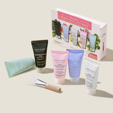 MARY & MAY Vegan Wash Off Mask Mini Gift Set 30g*5 (with silicone brush)  | MARY & MAY純素水洗式面膜迷你套裝30g*5件 (送矽膠面膜刷)
