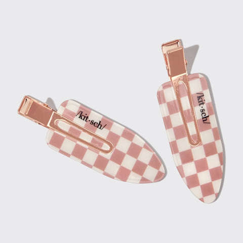 Recycled Plastic XL Creaseless Clips 2pc Set - Terracotta | XL橢圓無痕造型髮夾 - 復古格紋Terracotta