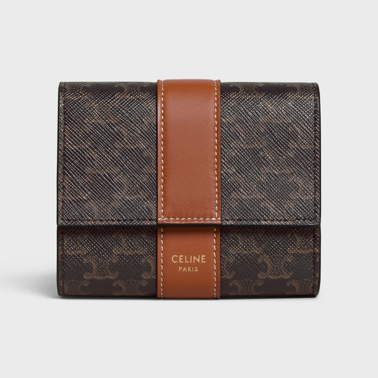 CELINE Small Trifold Wallet in Triomphe canvas and lambskin