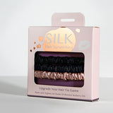 Mulberry Silk Skinny Scrunchies.Black & Blush | 真絲髮圈組.Black & Blush