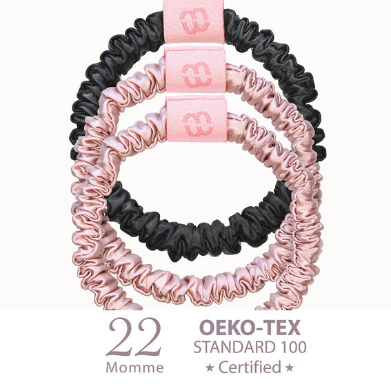 Mulberry Silk Skinny Scrunchies.Blush & Black | 真絲髮圈組.Blush & Black