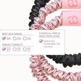 Mulberry Silk Skinny Scrunchies.Blush & Black | 真絲髮圈組.Blush & Black