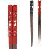 Japan Natural Wood Cat Chopsticks - Red | 日本製天然木雪花貓筷子 - Red