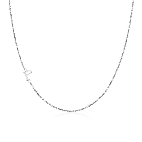 .925 Sterling Silver Sideway Letter P Necklace (18k white gold plating) | .925純銀鍍18K金P字母項鍊