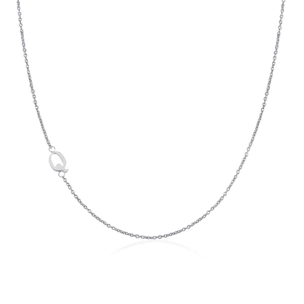 .925 Sterling Silver Sideway Letter Q Necklace (18k white gold plating) | .925純銀鍍18K金Q字母項鍊