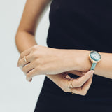 Orchard Gem Exotic Watch - Gold Aqua | 寶石蛇皮花紋真皮腕錶・湖水綠色