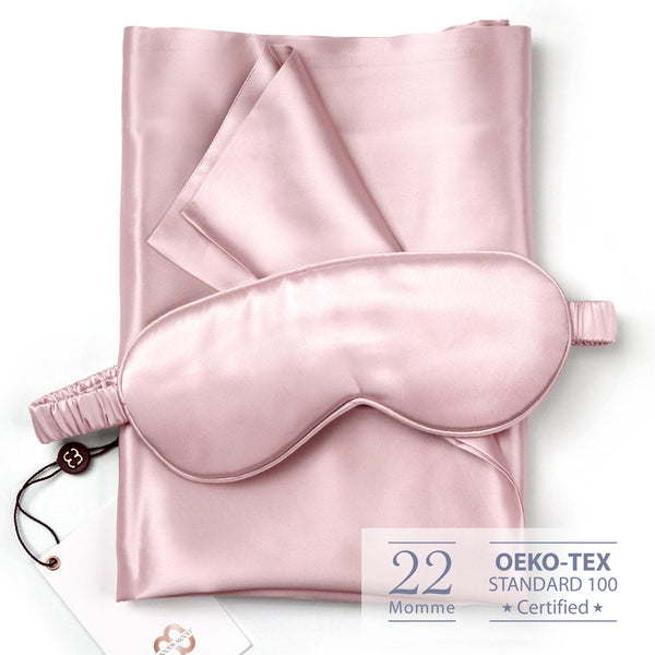 22 Momme Mulberry Silk Sleep Gift Set (Silk Eye Mask & Silk Pillowcase)・Blush | 22姆米美肌真絲眼罩及枕袋套裝・Blush