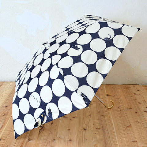 Mikuni Lightweight Folding Umbrella.Dot & Cat (White) | Mikuni 日本輕量晴雨兼用 防風迷你圓點貓雨傘 (白色)