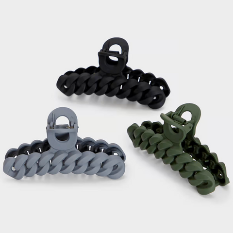 Chain Claw Clip 3pc Set - Black/Moss | 紐結髮夾.三個裝Black/Moss