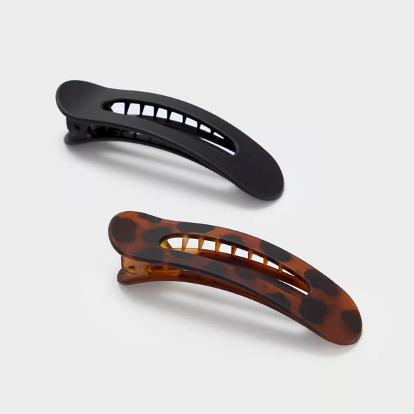 Matte Flat Lay Claw Clips 2pc Set - Black Tort | 磨砂啡黑色開口髮夾.兩個裝