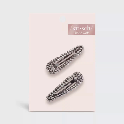 Mini Rhinestone Bobby Pins Set Of 2 - Hematite | 黑色水鑽迷你髮夾(兩個裝)