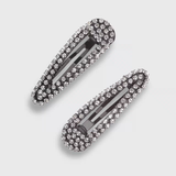Mini Rhinestone Bobby Pins Set Of 2 - Hematite | 黑色水鑽迷你髮夾(兩個裝)