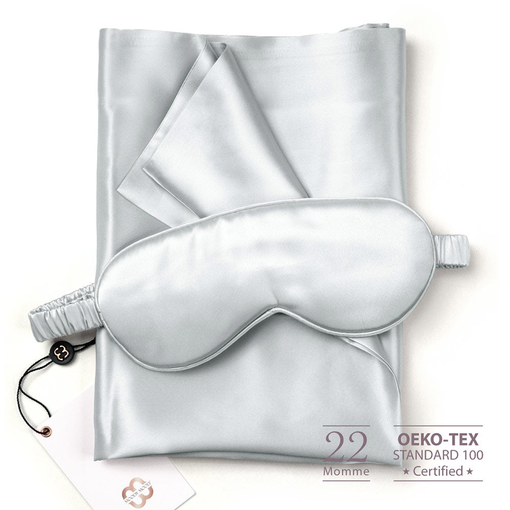 22 Momme Mulberry Silk Sleep Gift Set (Silk Eye Mask Silk Pillowcase)・Modern Gray 22姆米美肌真絲眼罩及枕袋套裝・Modern Gray
