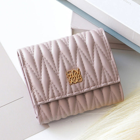 Japan Small Trifold Wallet With Quilted Design - Pink |日本絎縫紋三折銀包 - 粉紅色