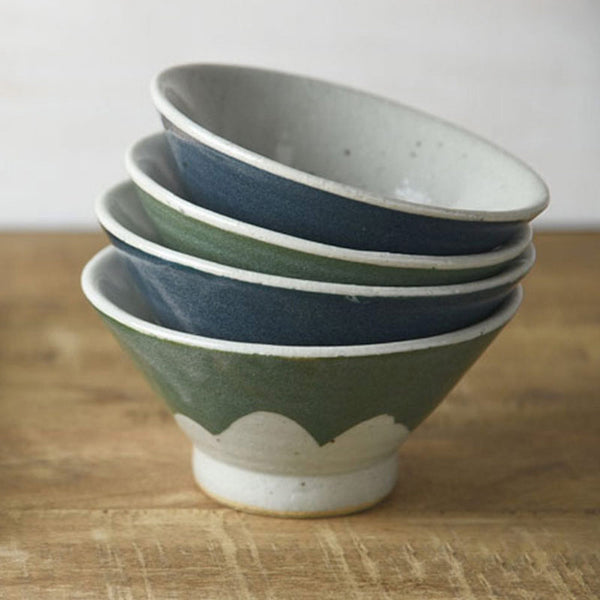 Teshigoto Mount Fuji Bowl Set - Green & Blue | Teshigoto 日本美濃燒富士山碗兩個裝 - 綠色&藍色