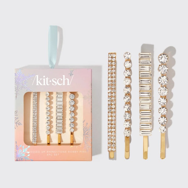 All Dressed Up Metal Rhinestone Assorted Bobby Pins 4pc Set | Kitsch 禮盒裝水鑽一字髮夾（四個裝）