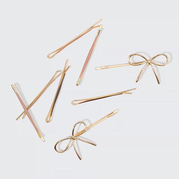 Metal Enamel Cloud & Bow Bobby Pins 8pc Set - Rosewood | 蝴蝶結一字夾八個裝 - Rosewood