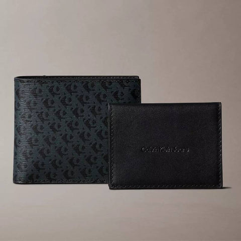Calvin Klein Allover Monogram Logo Matte Bifold Wallet with Card Case - Black | Calvin Klein Monogram印花配真皮兩摺銀包(連卡片套) - 黑色