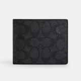 Coach 3 In 1 Wallet In Signature Canvas - Charcoal/Black | Coach 經典3合1印花兩摺真皮短銀包（連可拆式卡片套） - Charcoal/Black