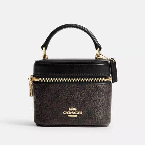 Coach Ava Crossbody Bag In Signature Canvas - Gold/Walnut/Black | Coach 經典印花方形真皮斜揹包 - Gold/Walnut/Black