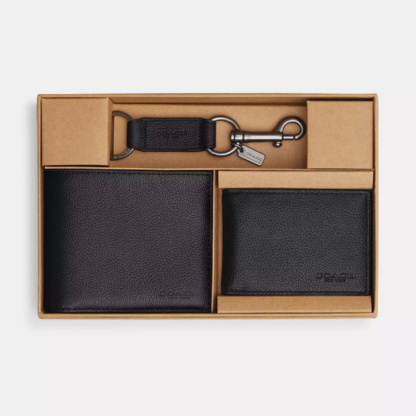 Coach Boxed 3-in-1 Billfold Wallet Gift Set - Black | Coach 經典印花兩摺真皮短銀包禮盒套裝 - 黑色