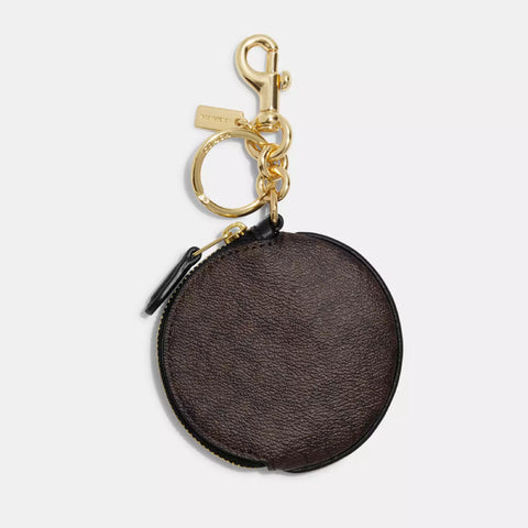 Coach Circular Coin Pouch Bag Charm - Gold Brown Black [handbag is not included] | Coach 經典印花真皮零錢包掛件 - Gold Brown Black [不包含手袋]