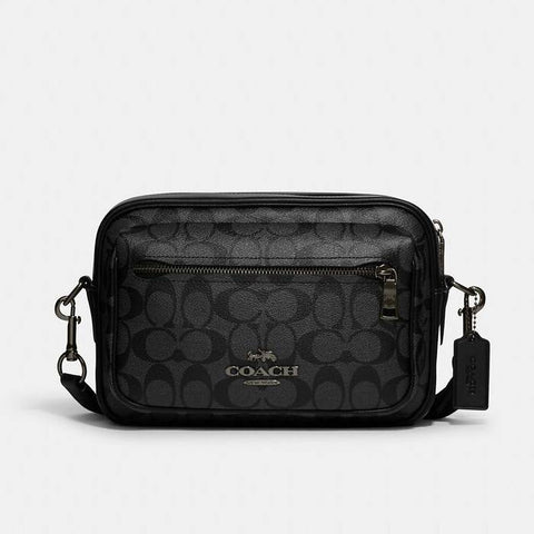 Coach Elias Crossbody In Signature Canvas - Gunmetal/Charcoal/Black | Coach 經典印花帆布配小牛皮斜揹包