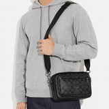 Coach Elias Crossbody In Signature Canvas - Gunmetal/Charcoal/Black | Coach 經典印花帆布配小牛皮斜揹包