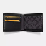 Coach Compact ID Billfold Wallet in Signature Canvas・Black | Coach 經典印花兩摺真皮短銀包(含可拆卸卡片套)・Black