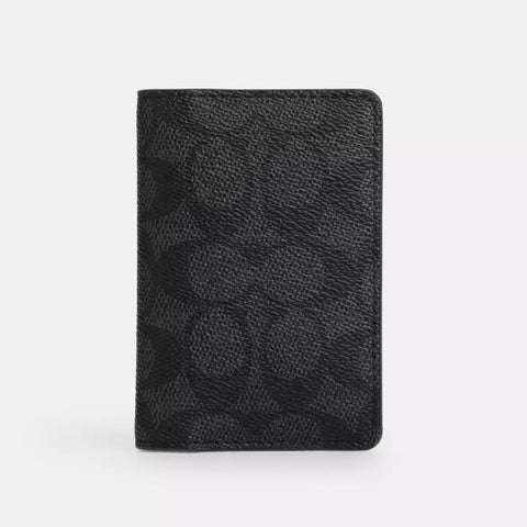 Coach Id Wallet In Signature Canvas - Charcoal/Black | Coach經典印花真皮卡套 - Charcoal/Black