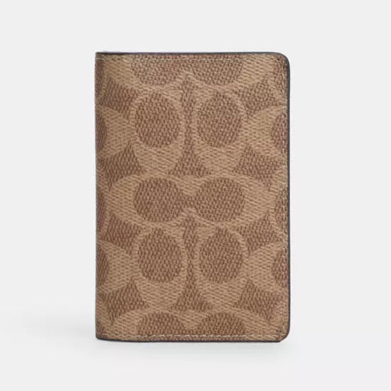 Coach Id Wallet In Signature Canvas - Tan/Black | Coach經典印花真皮卡套 - Tan/Black