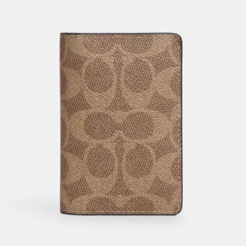 Coach Id Wallet In Signature Canvas - Tan/Black | Coach經典印花真皮卡套 - Tan/Black